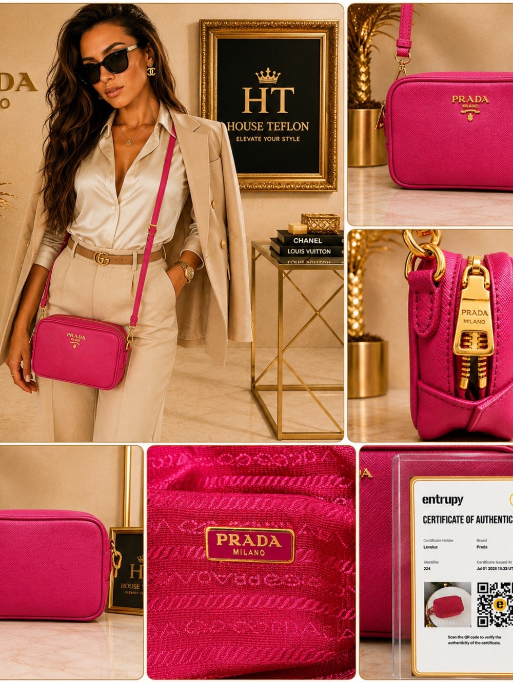 Prada Pink Saffiano Crossbody Bag Entrupy Authentication Included - Picture 9 of 9